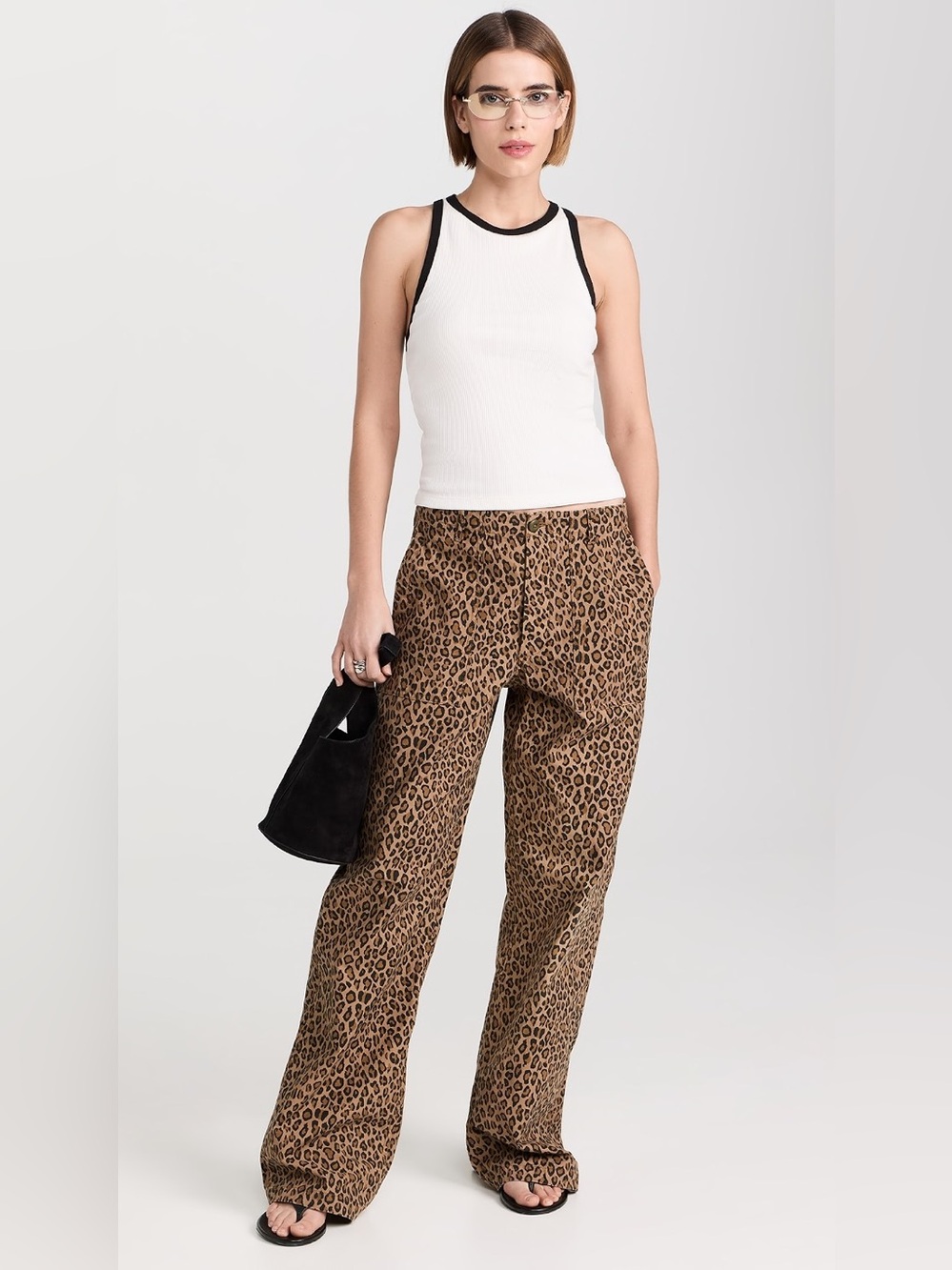 R13 Leopard Print Wide-Leg Utility Pants - Brown - size 27